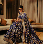 Royal Blue Soft Lichi Silk Saree with Rich Golden Jacquard