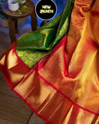 Royal Green Soft Lichi Silk Saree with Grand Copper Gold Pallu