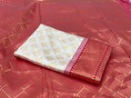 Royal Cream & Red Soft Lichi Silk Saree – Traditional Jacquard Festive Wear