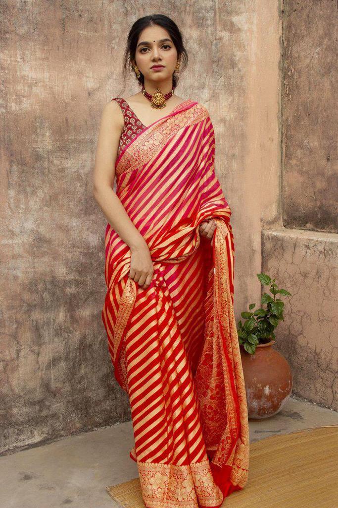 Royal Red & Gold Soft Lichi Silk Saree with Rich Jacquard Pallu