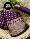 Royal Purple Lichi Silk Saree with Heavy Golden Jacquard Border – New Launch