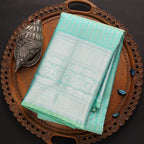 Elegant Aqua Soft Lichi Silk Saree with Rich Silver Jacquard Pallu