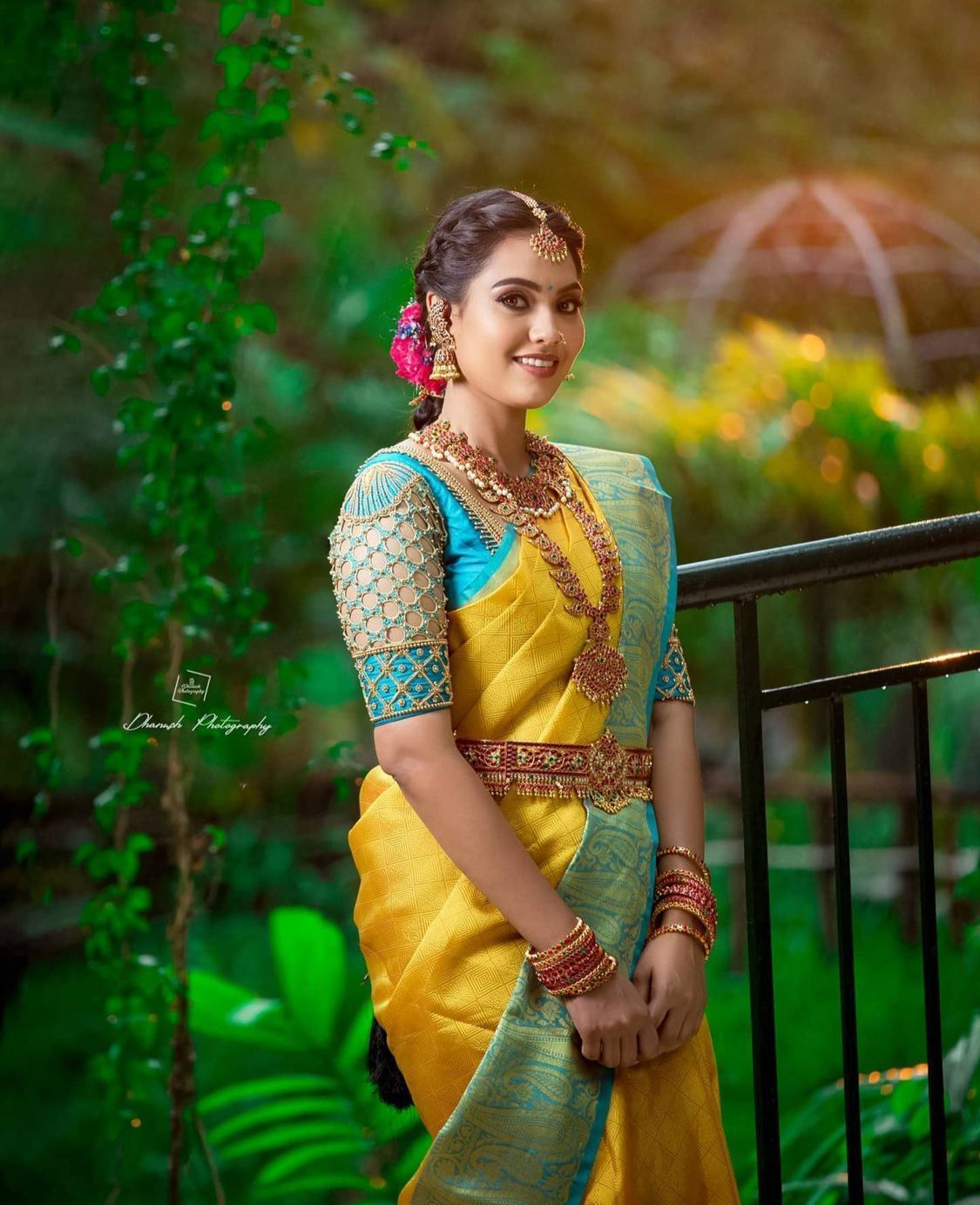 Premium Yellow Soft Lichi Silk Saree with Teal Jacquard Border & Rich Pallu