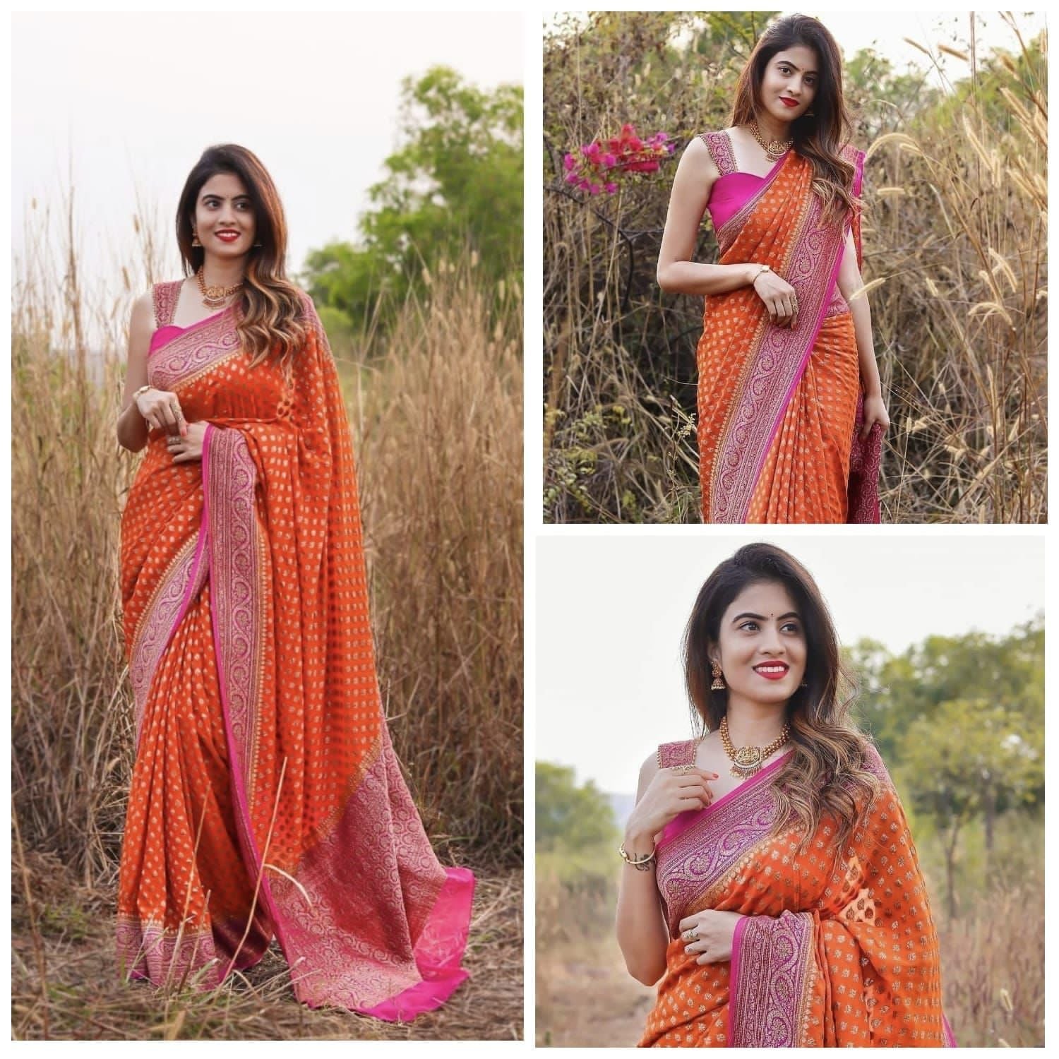 Royal Orange Soft Lichi Silk Saree with Rich Jacquard Pallu – Festive Special