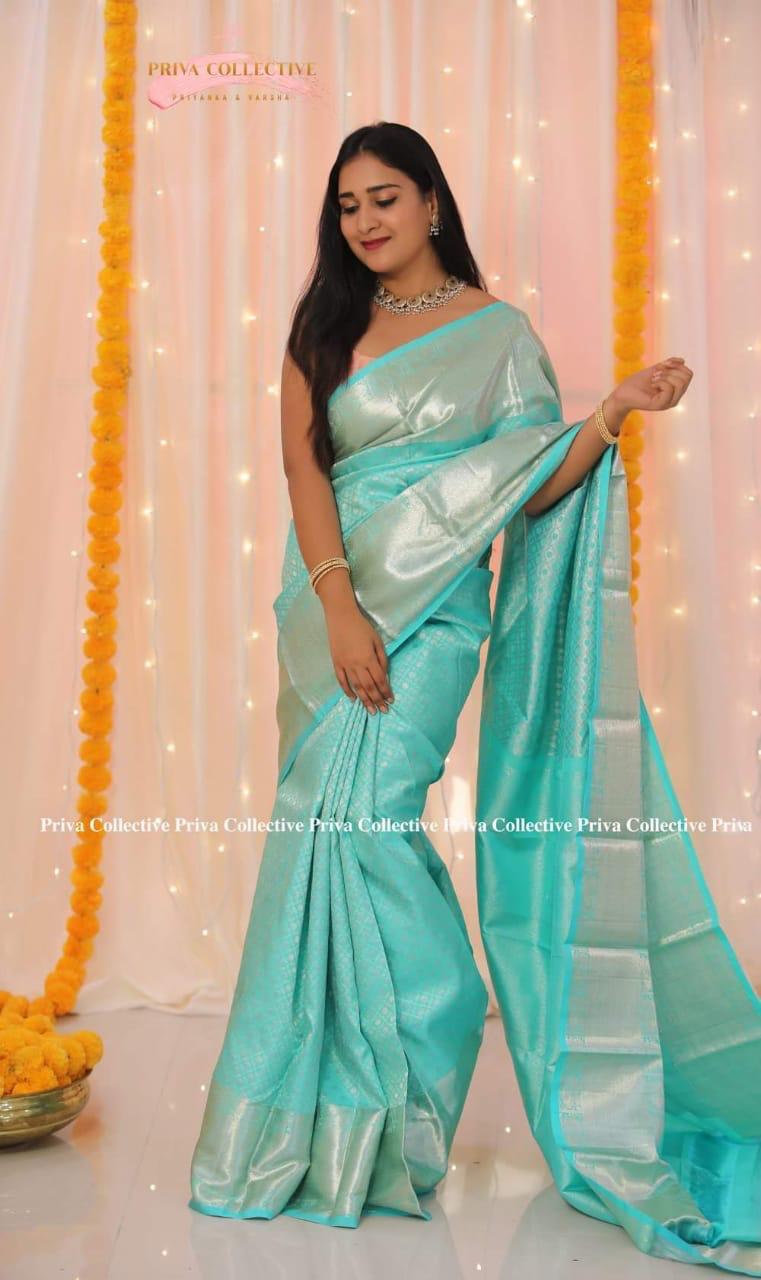 Peach & Silver Soft Lichi Silk Saree – Royal Jacquard Elegance