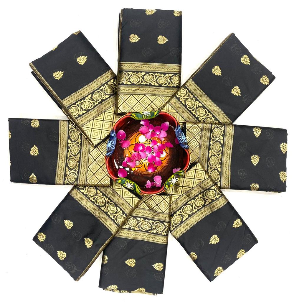 Royal Black Soft Lichi Silk Saree with Rich Jacquard Border