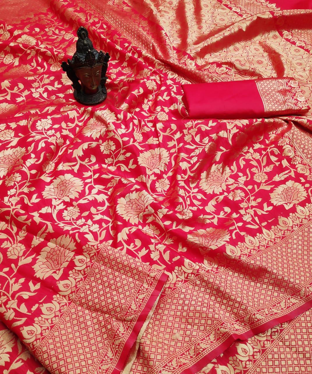 Royal Red Soft Lichi Silk Saree with Rich Jacquard Weaving