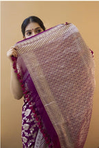 Royal Purple Soft Lichi Silk Saree with Rich Jacquard & Designer Zalar