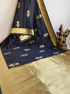 Classic Black Soft Lichi Silk Saree with Rich Golden Border