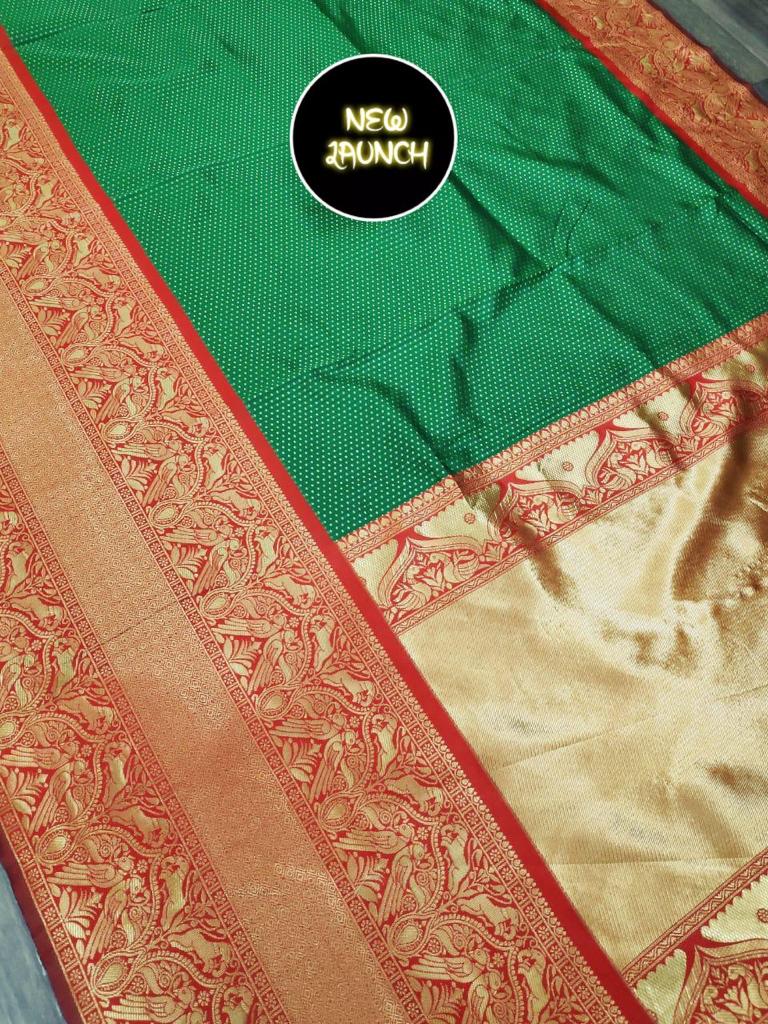 Royal Green Soft Lichi Silk Saree with Rich Golden Jacquard Pallu