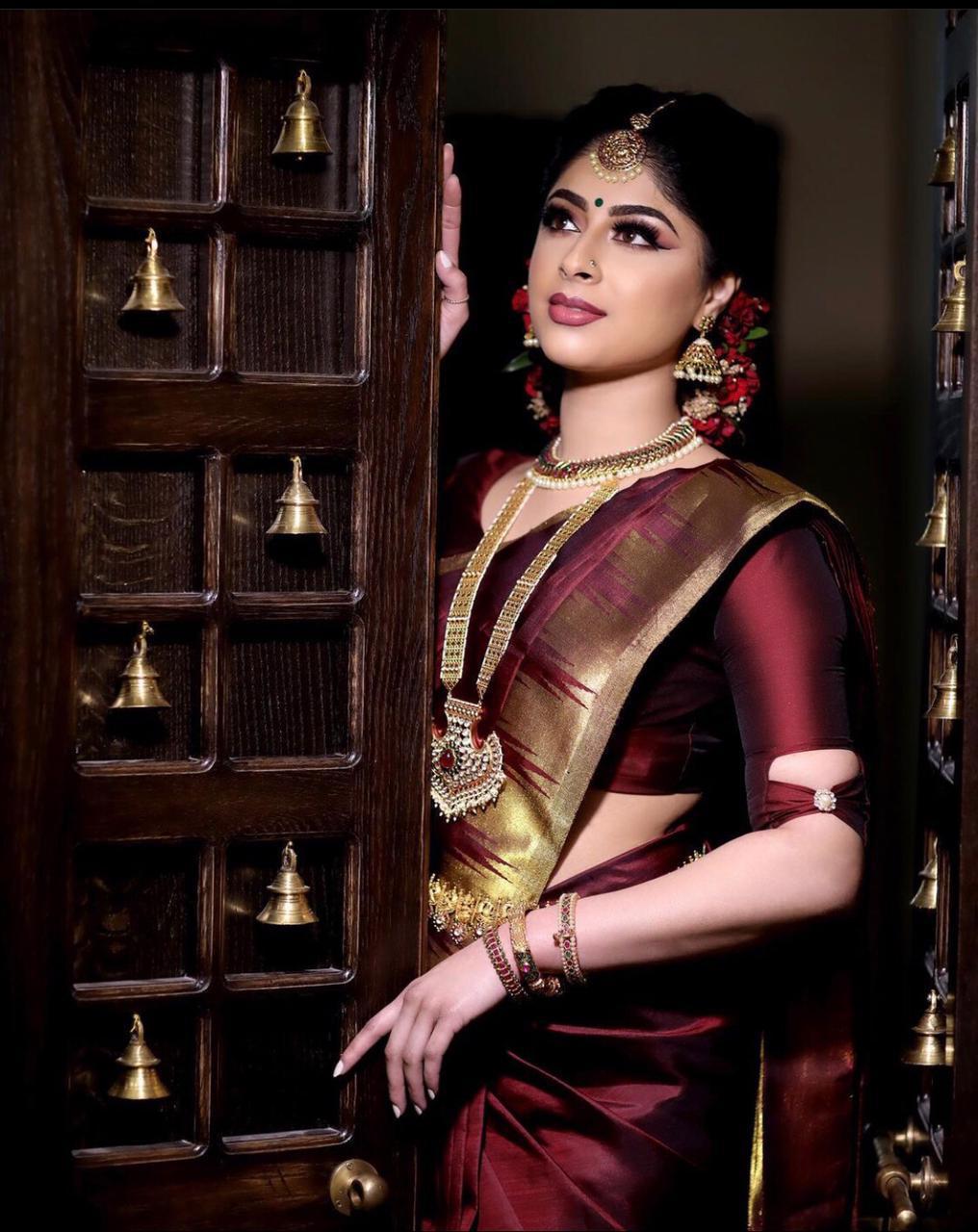 Royal Maroon Soft Lichi Silk Saree with Rich Golden Pallu