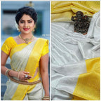 Elegant White & Yellow Soft Lichi Silk Saree with Rich Jacquard Pallu