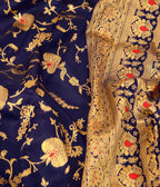 Royal Black Soft Lichi Silk Saree with Original Gold Zari Weaving