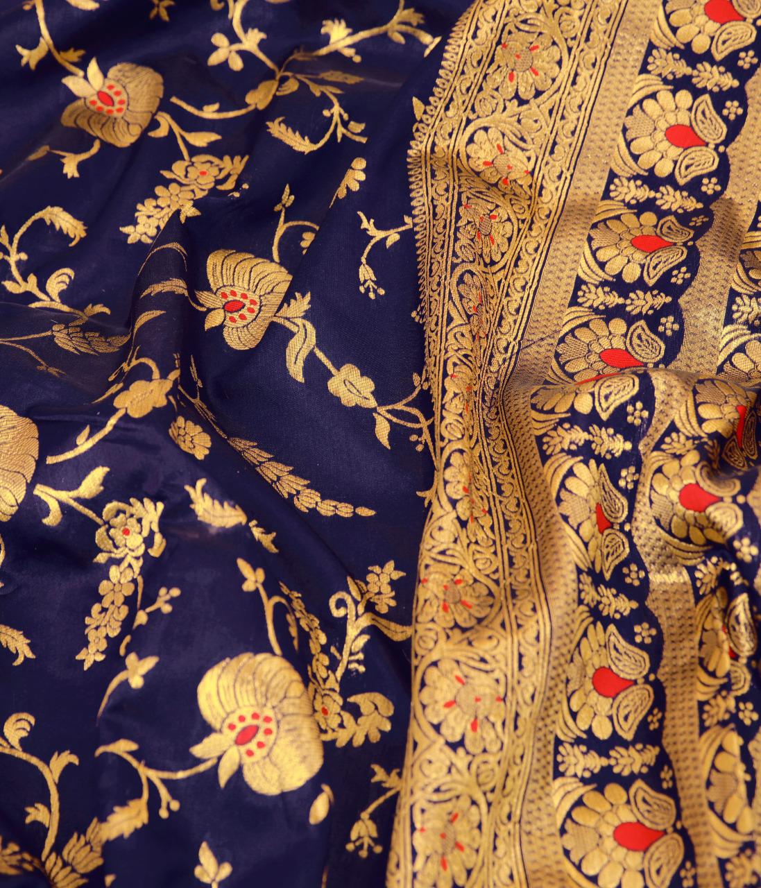 Royal Black Soft Lichi Silk Saree with Original Gold Zari Weaving