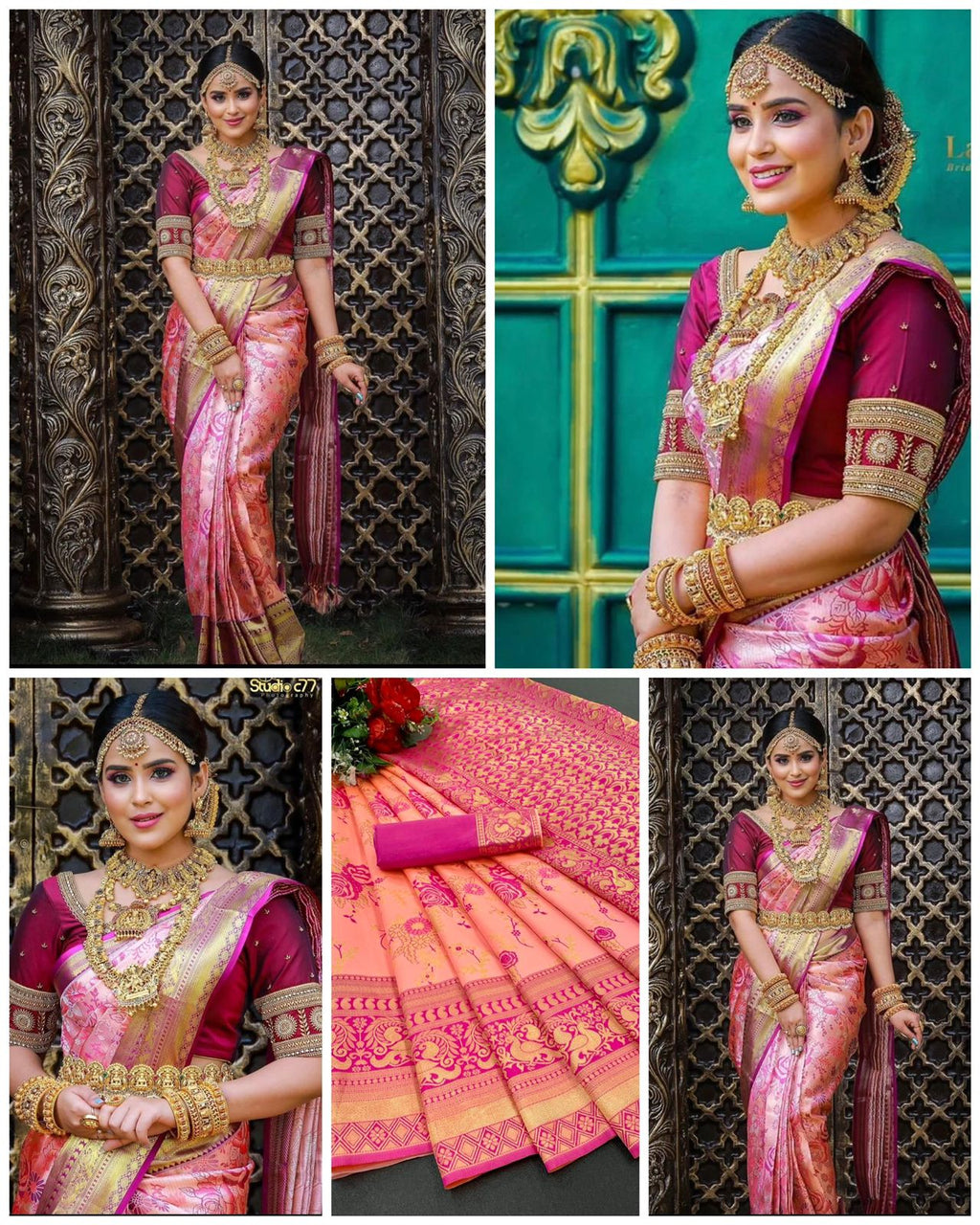 Royal Peach Pink Soft Lichi Silk Saree with Grand Jacquard Pallu