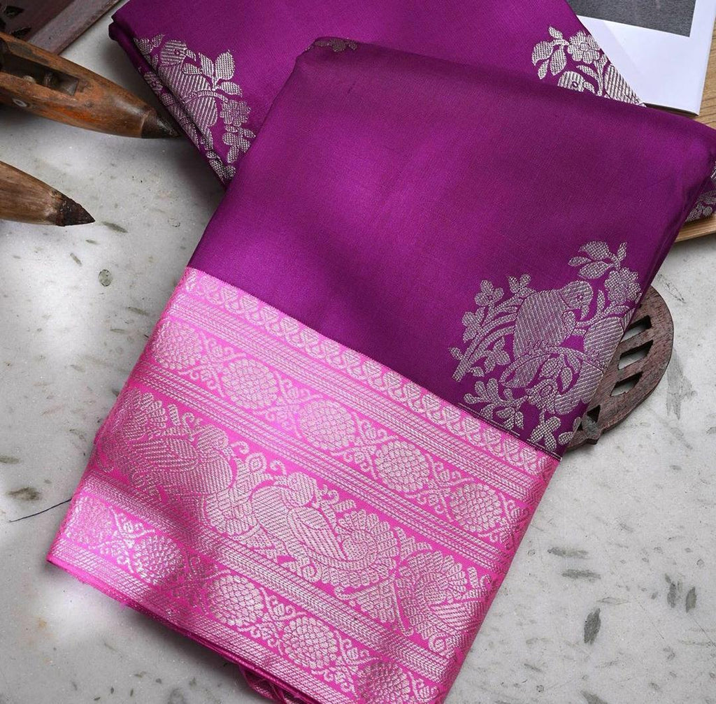 Royal Purple Soft Lichi Silk Saree with Rich Jacquard Border