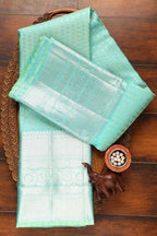 Elegant Aqua Soft Lichi Silk Saree with Rich Silver Jacquard Pallu