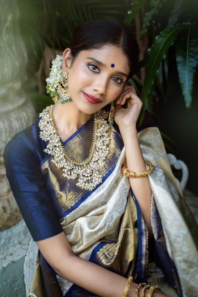 Royal Cream Soft Lichi Silk Saree with Classic Jacquard Border