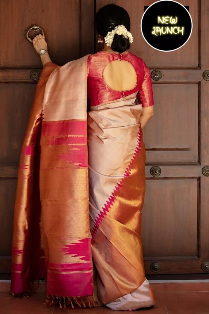New Launch Premium Soft Lichi Silk Saree – Royal Gold & Pink Elegance