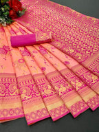 Royal Peach Pink Soft Lichi Silk Saree with Grand Jacquard Pallu