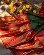 Royal Green Soft Lichi Silk Saree with Rich Golden Jacquard Pallu