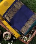 Royal Yellow Soft Lichi Silk Saree with Blue Jacquard Border