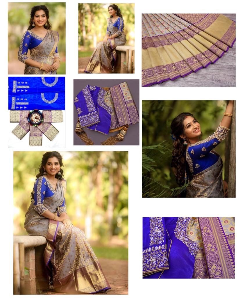 Premium Soft Lichi Silk Saree with Designer Embroidered Blouse Set