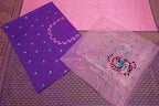 Blush Pink Lichi Silk Saree with Royal Purple Zari Border & Designer Blouse