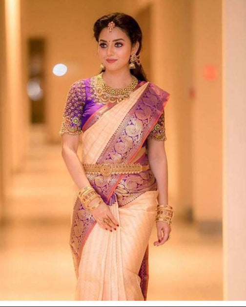 Royal Peach Lichi Silk Saree
