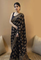 Elegant Black Soft Lichi Silk Saree with Rich Jacquard Pallu