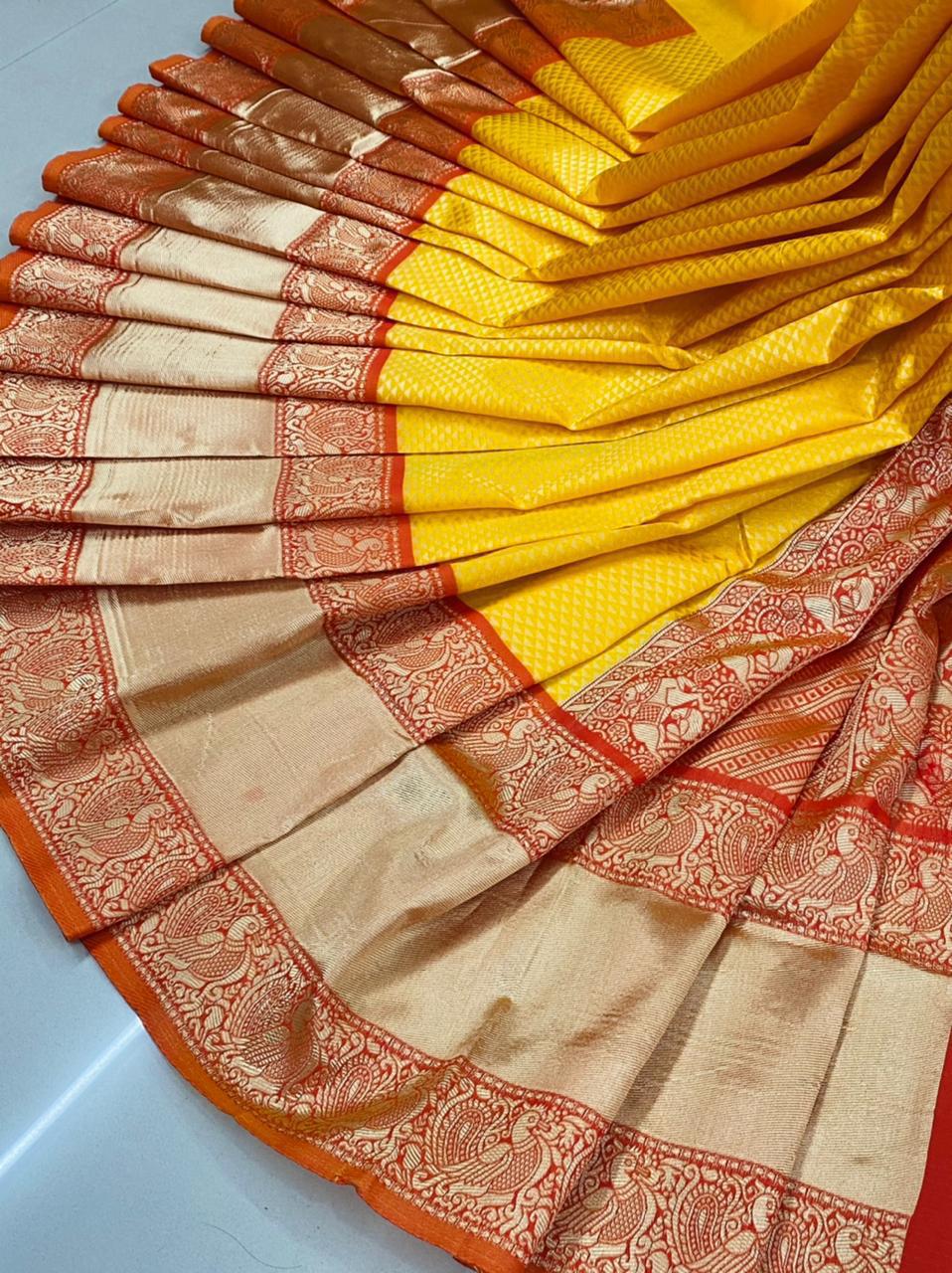 Royal Yellow Soft Lichi Silk Saree with Rich Jacquard Border