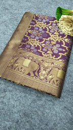 Royal Purple Lichi Silk Saree with Grand Golden Zari Pallu