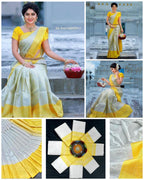 Elegant White & Yellow Soft Lichi Silk Saree with Rich Jacquard Pallu
