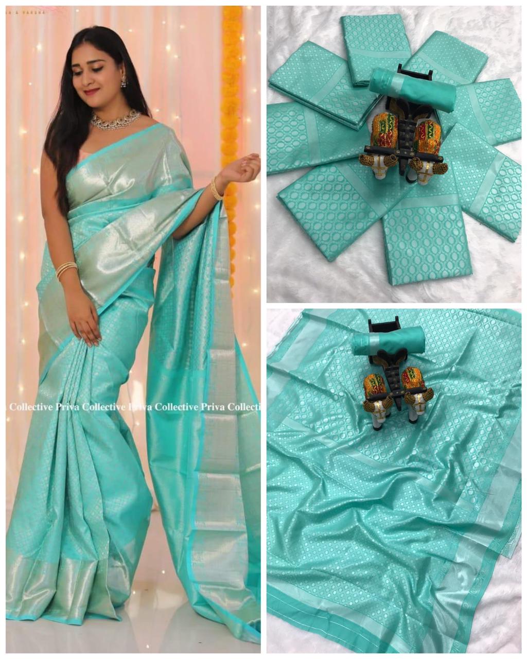 Peach & Silver Soft Lichi Silk Saree – Royal Jacquard Elegance