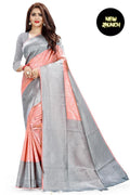 Elegant Peach Soft Lichi Silk Saree with Silver Jacquard Pallu