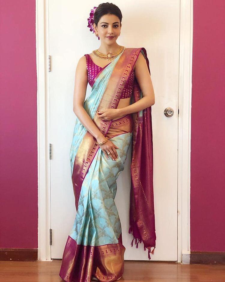 Aqua Blue Soft Lichi Silk Saree with Maroon Rich Border