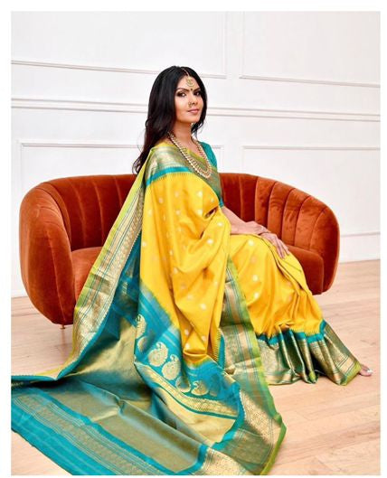 Royal Yellow Soft Lichi Silk Saree with Rich Jacquard Pallu