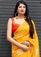 Sunshine Yellow Soft Lichi Silk Saree – Festive Royal Charm