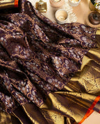 Royal Purple Lichi Silk Saree with Grand Golden Zari Pallu