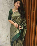 Elegant Olive Green Soft Lichi Silk Saree with Rich Jacquard Pallu