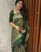 Elegant Olive Green Soft Lichi Silk Saree with Rich Jacquard Pallu