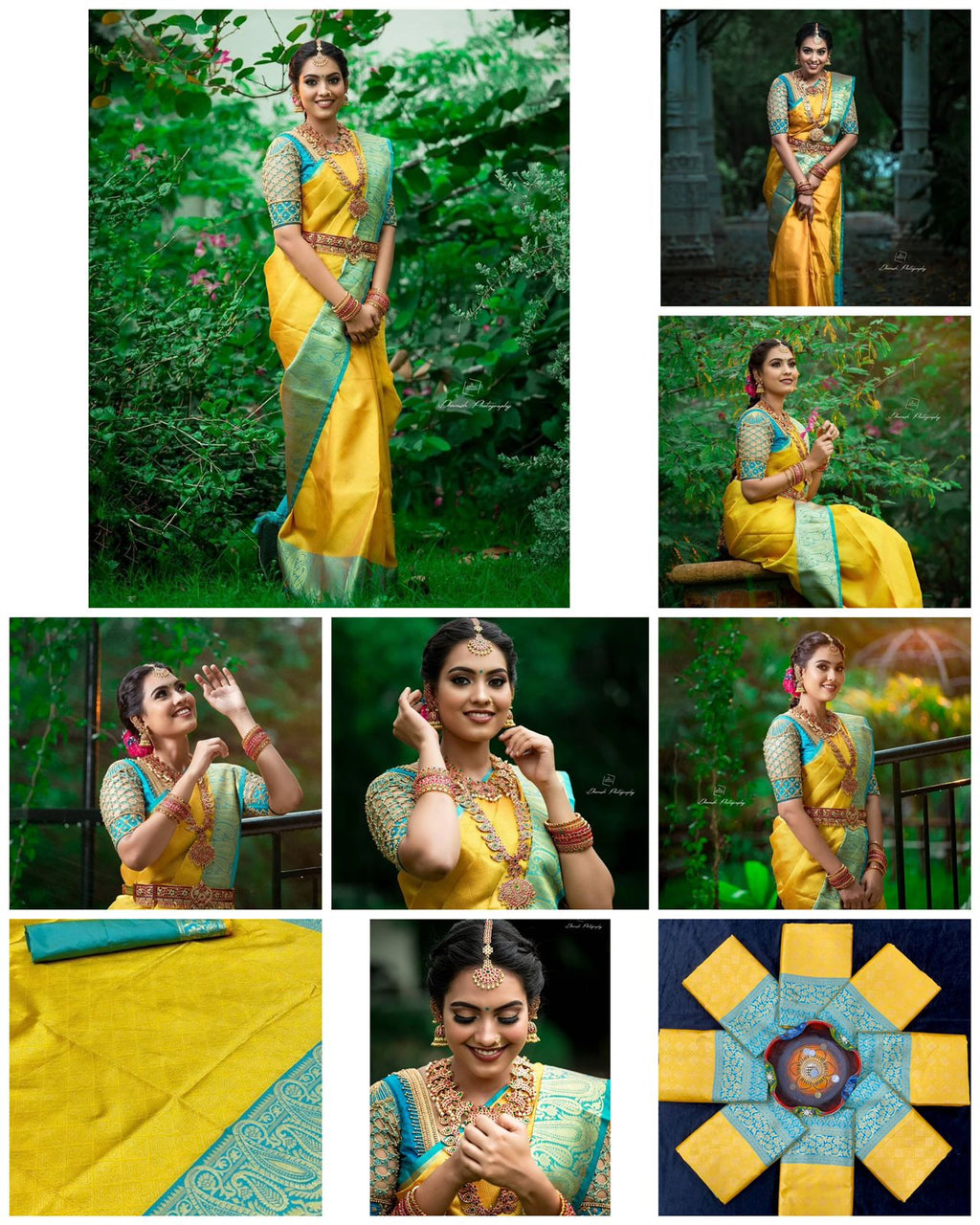 Premium Yellow Soft Lichi Silk Saree with Teal Jacquard Border & Rich Pallu
