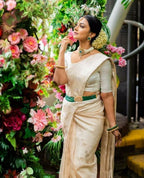 Elegant Off-White Soft Lichi Silk Saree – Premium Jacquard Collection