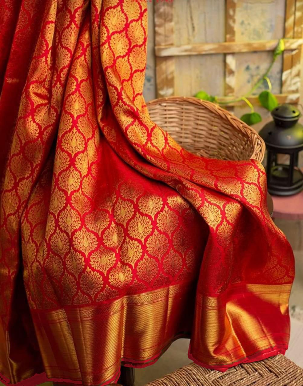 Royal Red Lichi Silk Saree with Grand Golden Jacquard Pallu