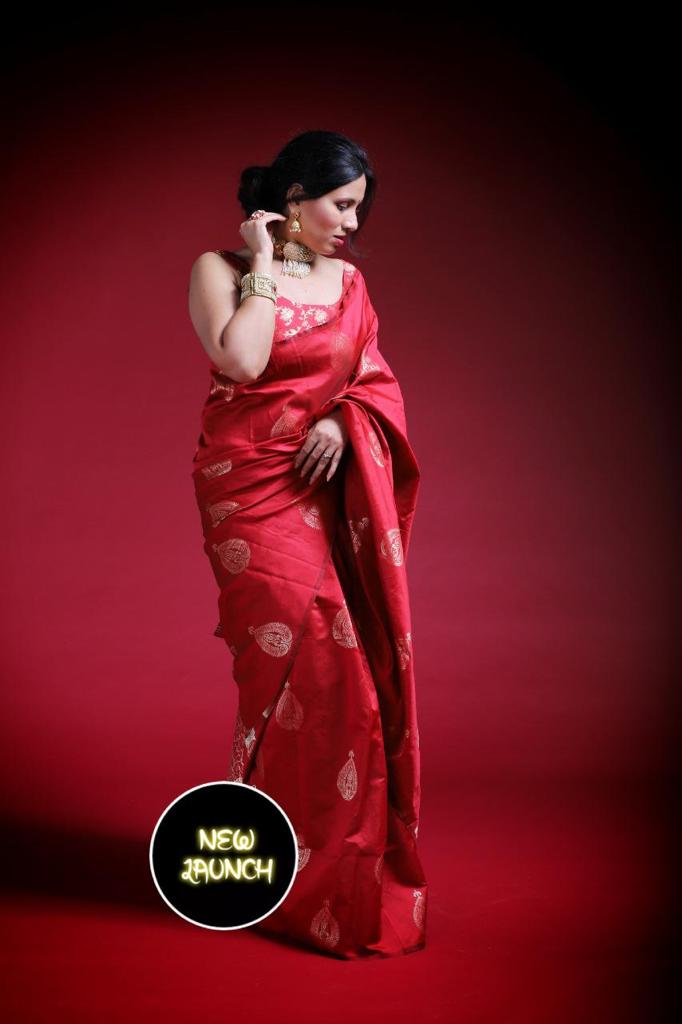 Bridal Red Soft Lichi Silk Saree with Rich Golden Jacquard