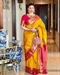 Royal Mustard Lichi Silk Saree with Pink Rich Pallu