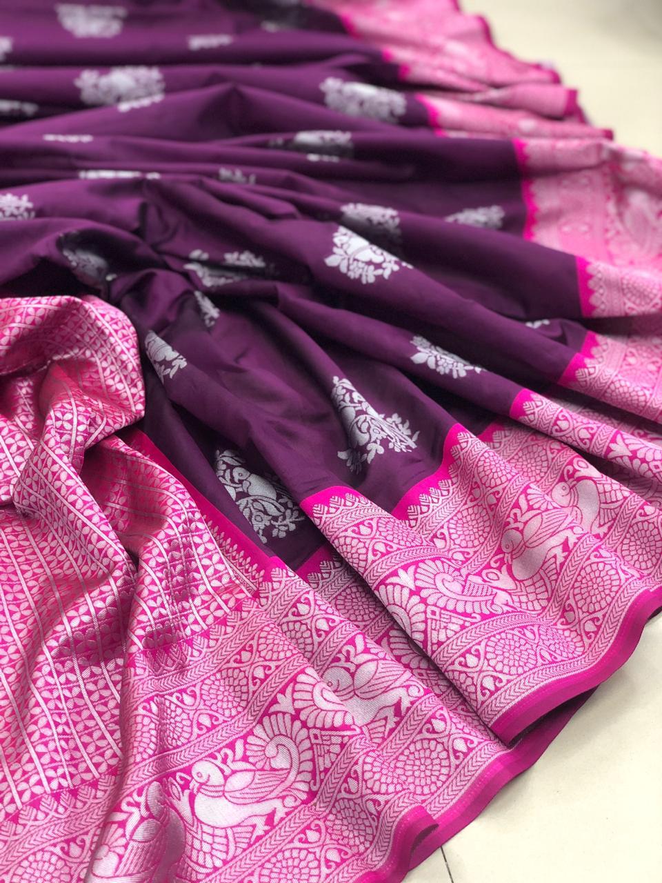 Royal Purple Soft Lichi Silk Saree with Rich Jacquard Border