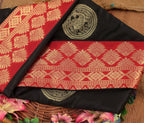 Royal Black Soft Lichi Silk Saree with Rich Red Jacquard Pallu