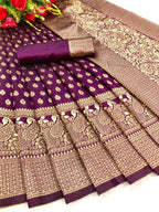 Royal Purple Lichi Silk Saree with Heavy Golden Jacquard Border – New Launch