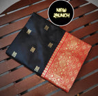 Classic Black Soft Lichi Silk Saree with Grand Red Jacquard Border
